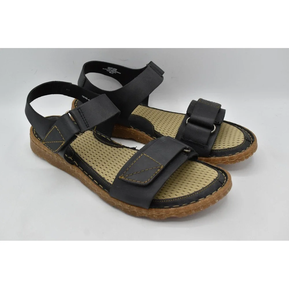Born Womens Size 10 Tabra Black Full Grain Leather Strappy Flats Sandals Shoes